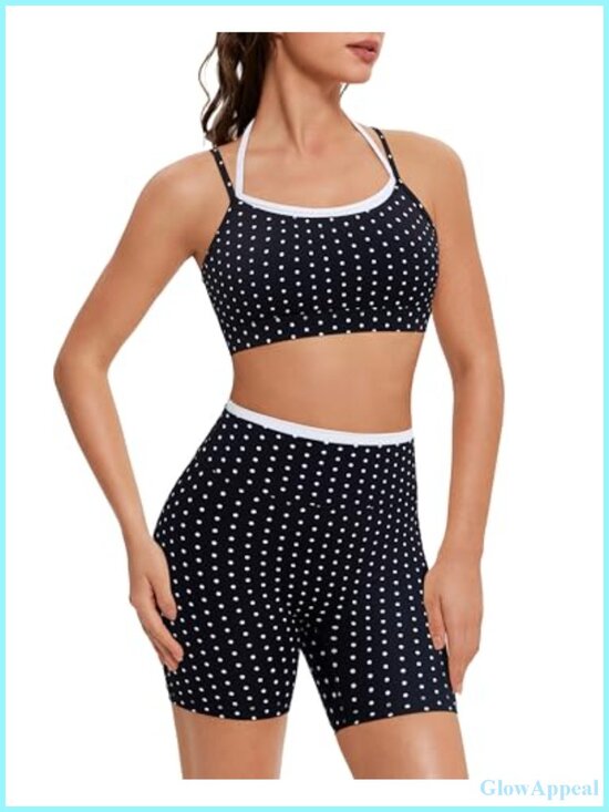 Tops - High Waisted Biker Shorts Set Built-in Bra Halter Sports Bra Racerback